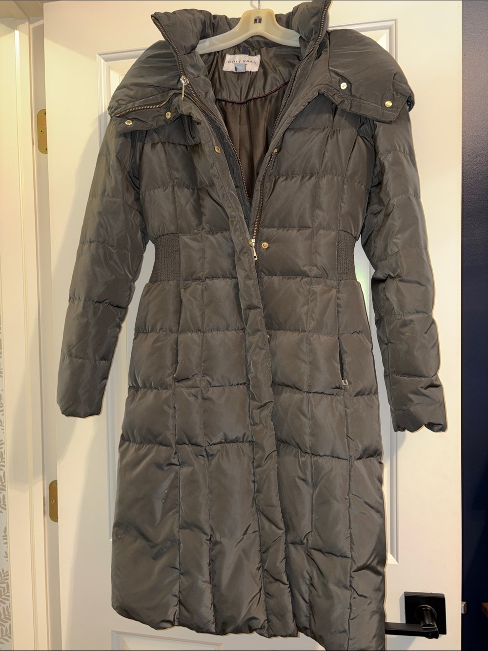 Cole Haan Long Green/Gray Down Puffer Coat